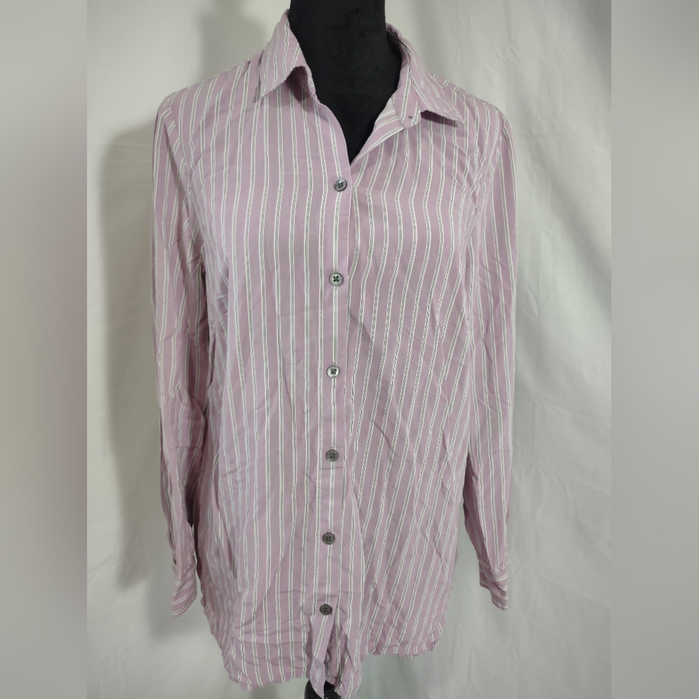 J. JILL Women's Long Sleeve Button Down Purple Stripe Shirt Size Small